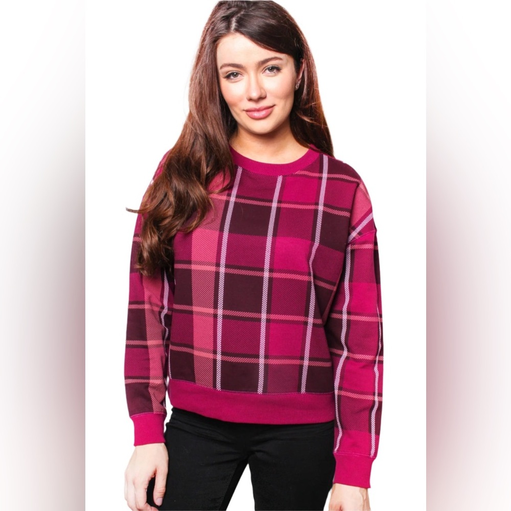 Large Women's Round Neck Long Sleeve Checkered Sweater - Picture 1 of 7